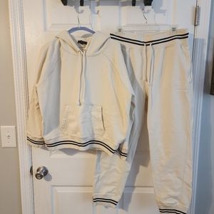 J. Crew Cream Jogger Set with Black Stripes